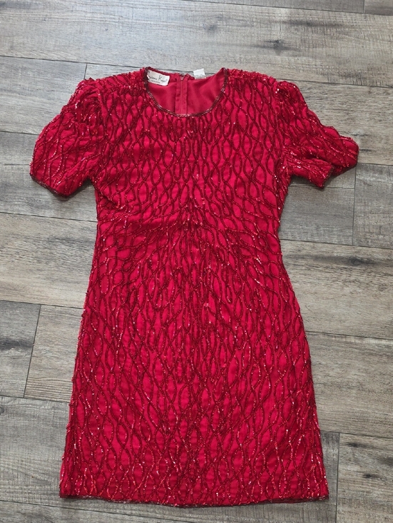 Laurence Kazar Dresses & Skirts - Vintage Laurence Kazar Cocktail 100% Silk Red Sequin  Beaded Dress